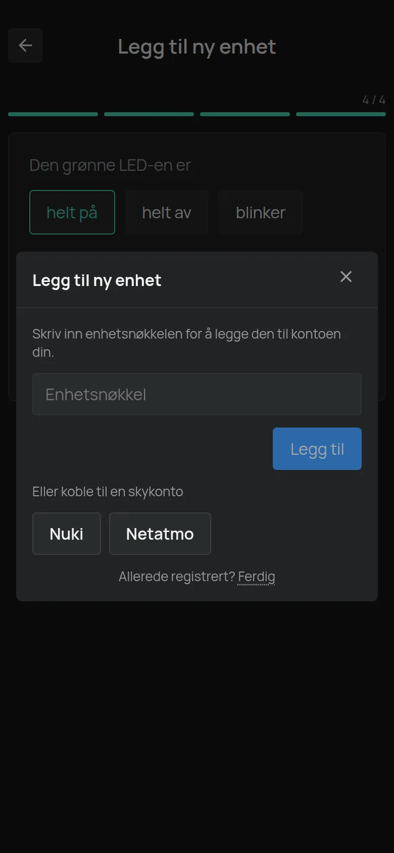 Dialogboksen Legg til ny enhet med feltet Enhetsnøkkel