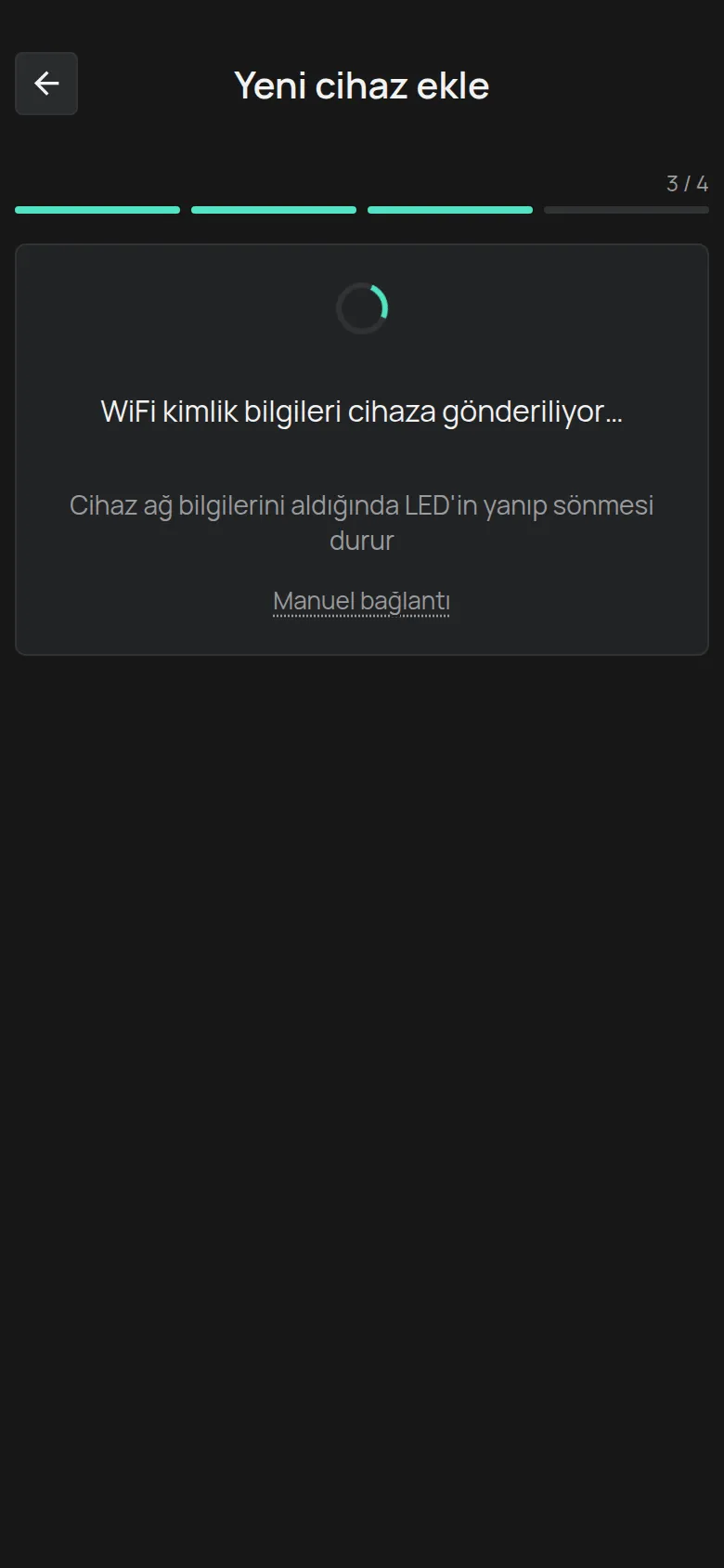 WiFi kimlik bilgileri cihaza gönderiliyor ekranı
