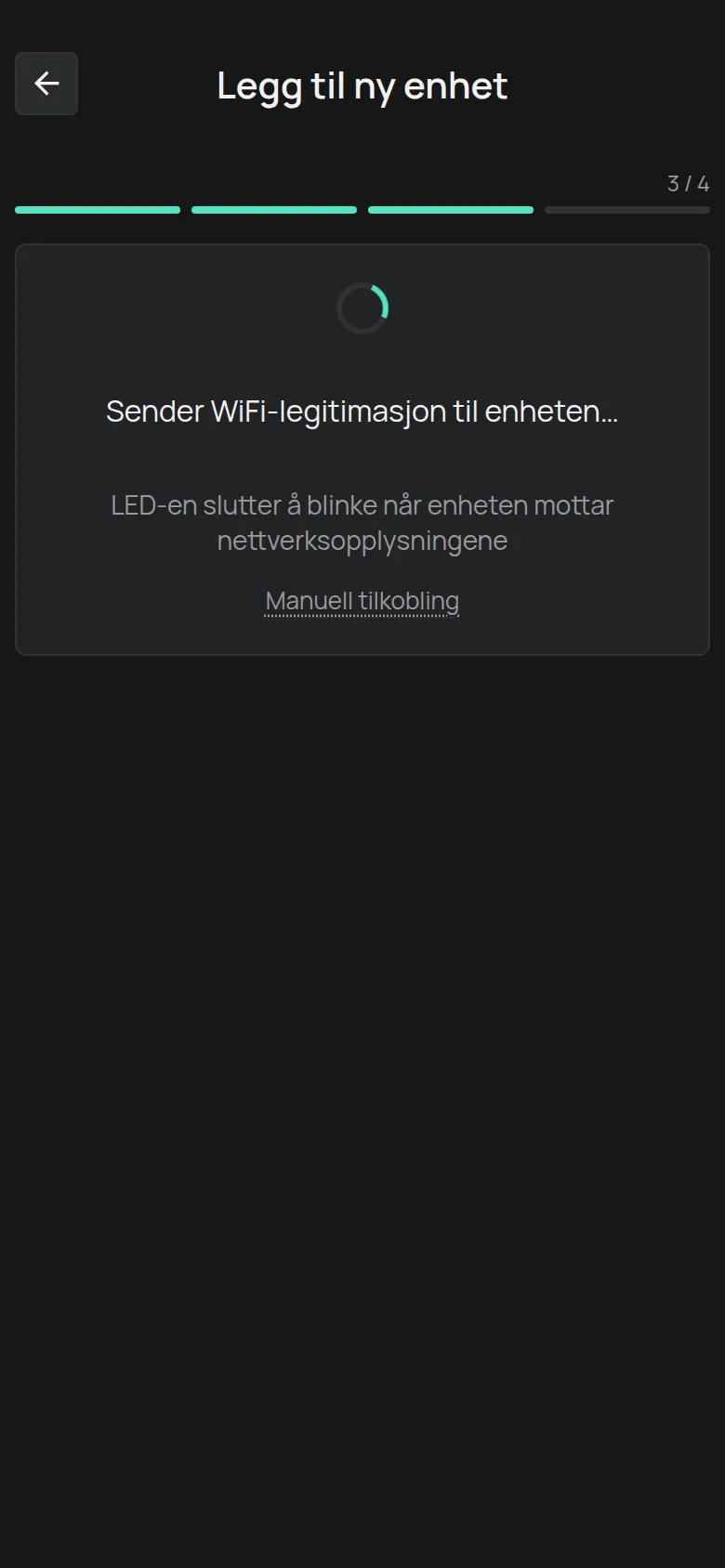Skjermen Sender WiFi-legitimasjon til enheten