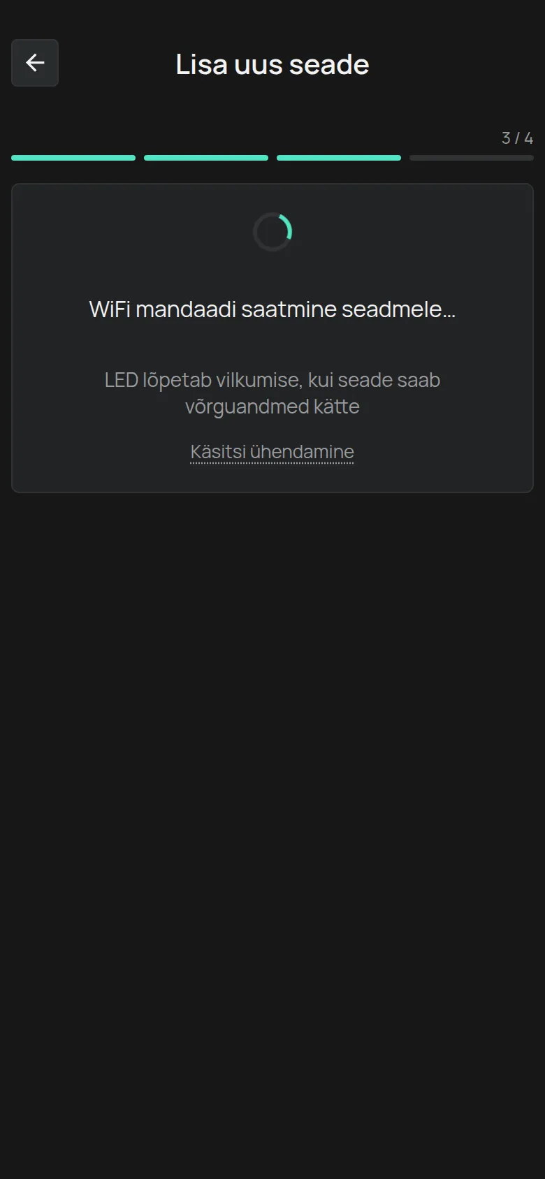 Ekraan WiFi mandaadi saatmine seadmele