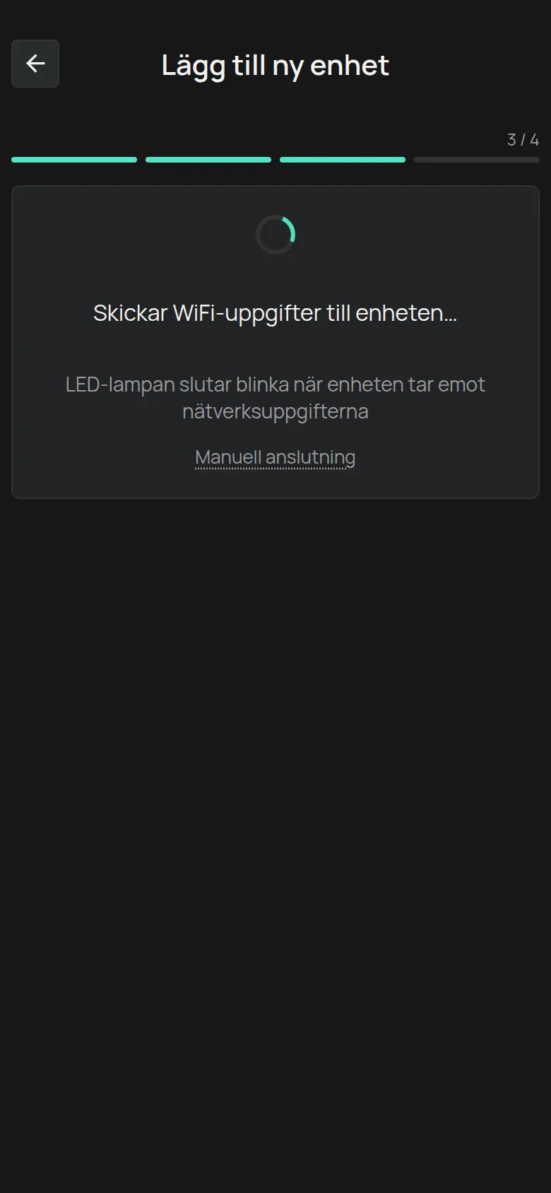 Skärmen Skickar WiFi-uppgifter till enheten