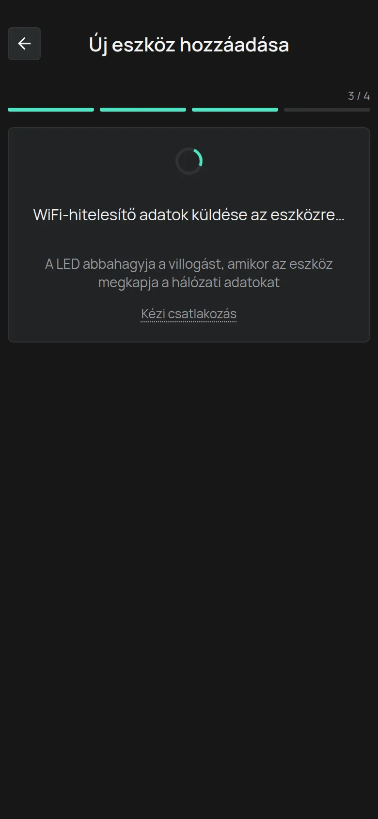 A WiFi-hitelesítő adatok küldése az eszközre képernyő