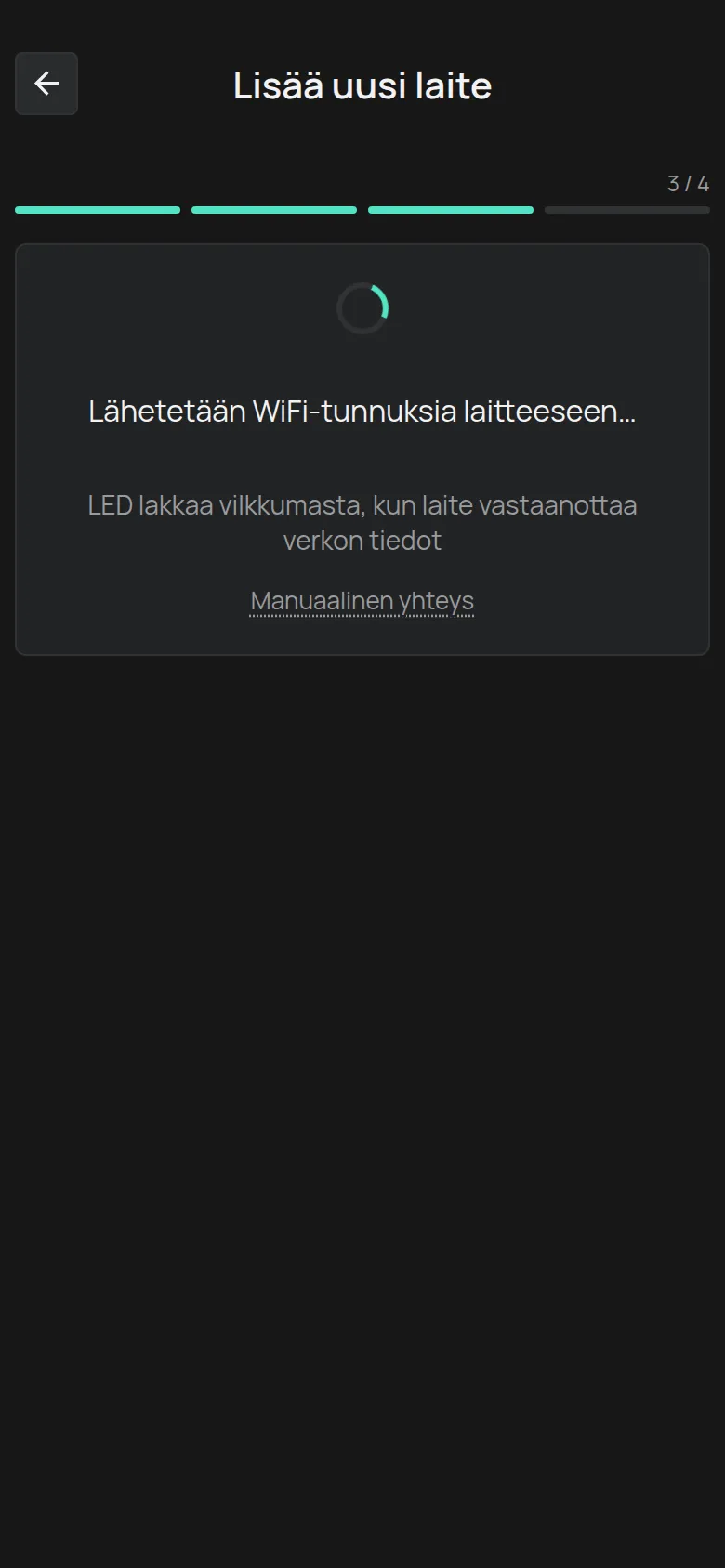 Lähetetään WiFi-tunnuksia laitteeseen -näyttö