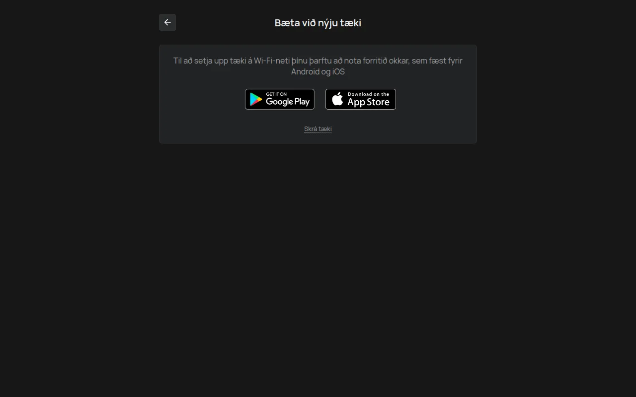 Síðan Bæta við nýju tæki í tölvu, með tenglum á Google Play og App Store