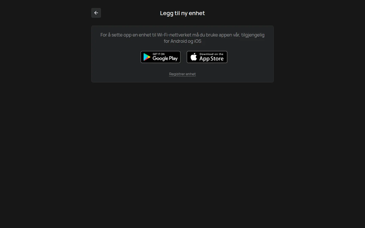 Siden Legg til ny enhet på en datamaskin, med lenkene til Google Play og App Store