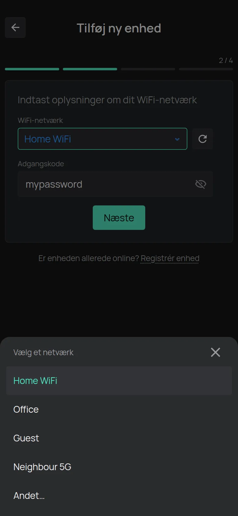 Listen Vælg et netværk med de netværk, som telefonen fandt