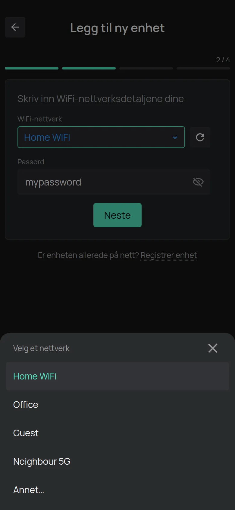 Listen Velg et nettverk med nettverkene som telefonen fant