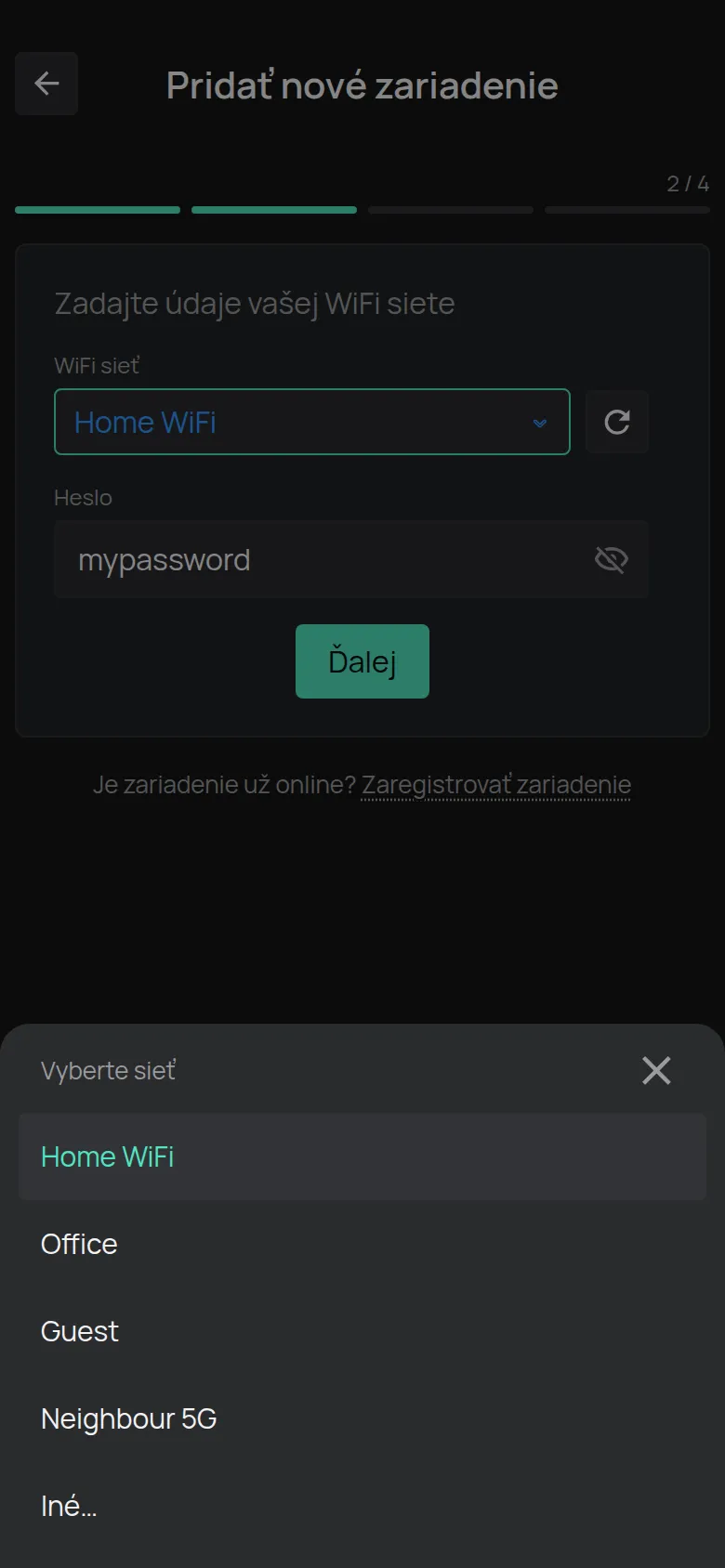 Zoznam sietí, ktoré telefón našiel